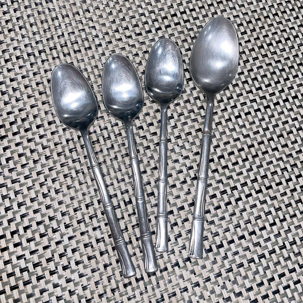 vintage Cosmos Stainless Japan bamboo 4 spoons